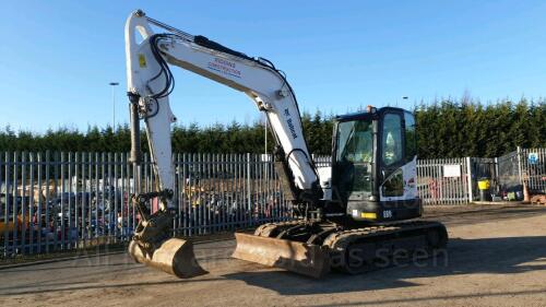 2014 BOBCAT E85 rubber tracked excavator c/w 4 x buckets, blade, piped Q/hitch & full set of cab guards (s/n B34S11949)