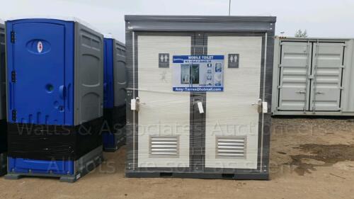 2020 BASTONE 220v portable toilets c/w double close stalls approx size L 1300 x W 2160 x H 2360mm (unused)