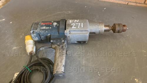 BOSCH heavy duty 4 speed 110v taper drill c/w adaptor & chuck