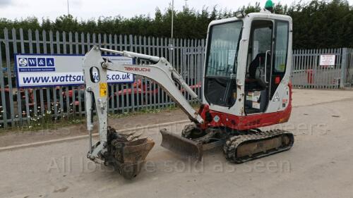 2018 TAKEUCHI TB216 rubber tracked excavator S/n: 216010619 with 3 buckets, blade, piped, cab & expanding tracks (All hour and odometer readings are unverified and unwarranted)