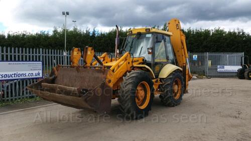 1994 JCB 4CX Sitemaster backhoe loader (M784 XSN) with 2 buckets, 4in1, 4-wheel steer & forks (All hour and odometer readings are unverified and unwarranted)