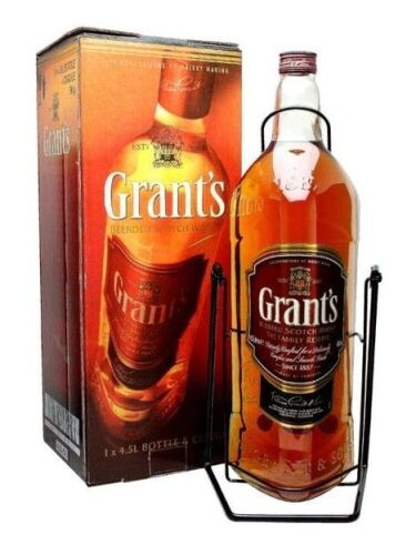 A huge 4.5 litre bottle of Grant's Family Reserve blend, helpfully provided with a tilting pouring standing, to save the strain on your arms