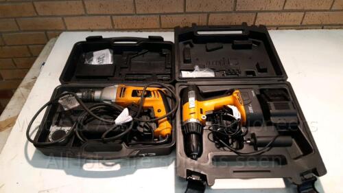 JCB cordless drill & JCB 240v drill in cases