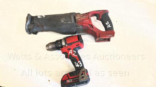 1 x MILWAUKEE SAWZALL M18 18v reciprocating saw & 1 x MILWAUKEE 18v drill