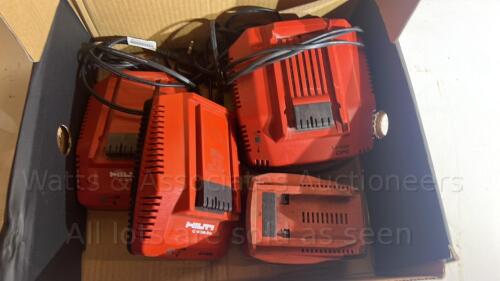 Box of 3 x HILTI chargers & battery