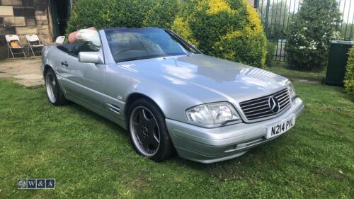 1996 MERCEDES SL500 automatic 5L petrol convertible soft top, from Japan, 1 former keeper (N214 PVL) (Silver) (MoT 26th February 2024) (Full service history) (V5 in office) (Located at the clients premises at Brampton Bierlow) (All hour and odometer readi