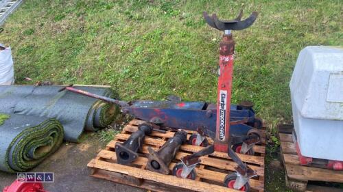 10t trolley jack, gearbox jack, 2 x ex-army jacks