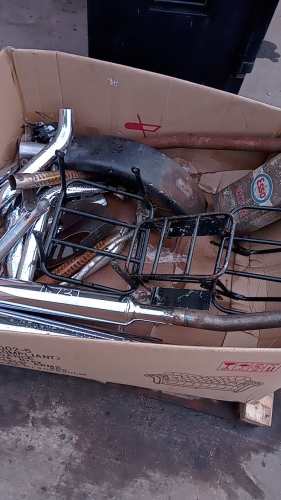 Large box of HARLEY DAVIDSON & TRIUMPH motorbike spares