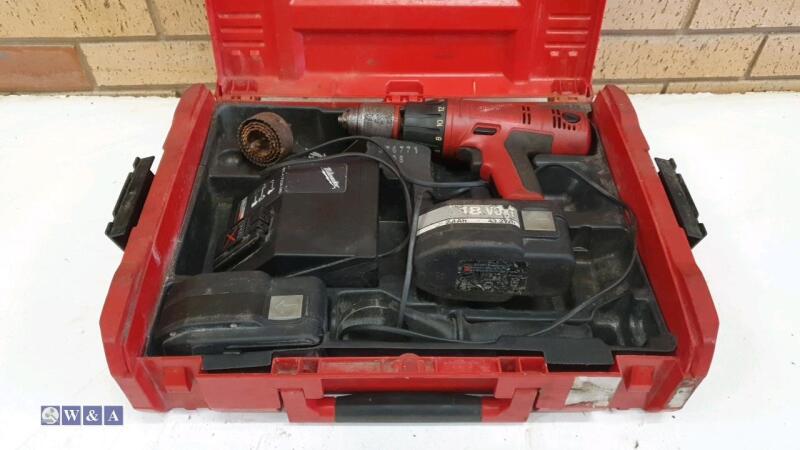 MILWAUKEE 18v combi drill c/w 2 x batteries, charger & case