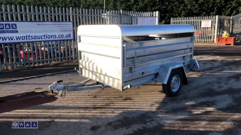 CLH 7'6'' x 4'6'' 750kg livestock trailer c/w lift canopy, dividing gate, rear gates, drop down sides & spare wheel (unused)
