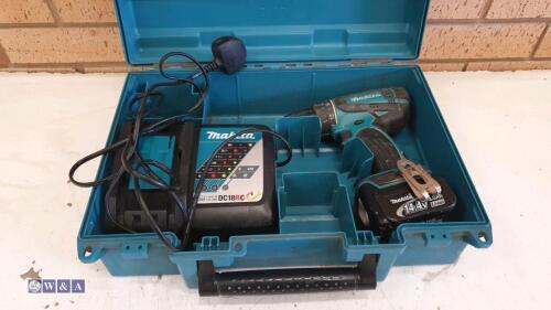 MAKITA DDF466 14.4 drill c/w charger, battery & case