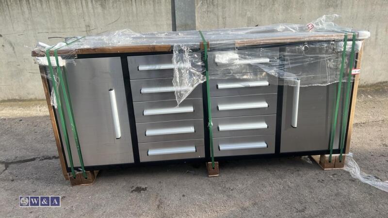 7ft, 10 drawer stainless steel workbench (unused)