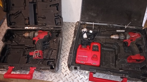 2 x MILWAUKEE cordless drills c/w cases