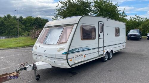 2002 ABBEY SPECTRUM caravan c/w full size awning, fixed bed pull out, double bed at the front, toilet, shower, cooker, fridge (keys in office)