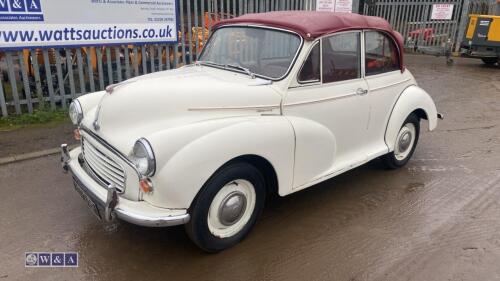 1960 MORRIS MINOR 1000 convertible (4073 RF)(Old style registration document & some history in office)