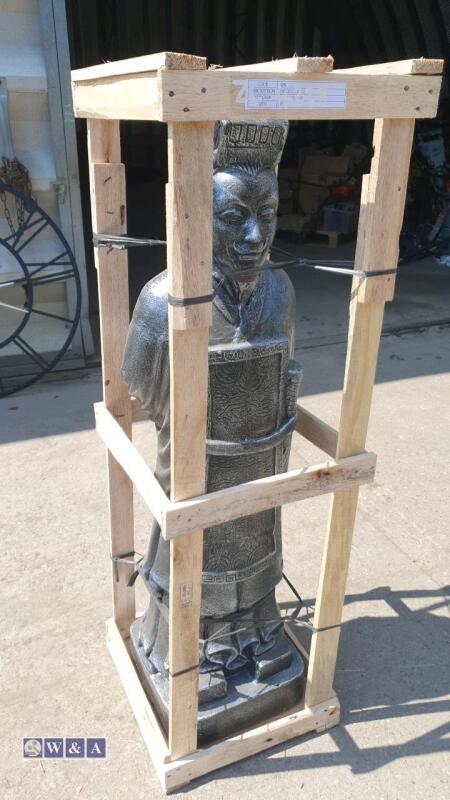 Crated warrior statue in silver finish