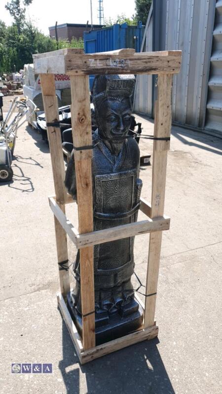 Crated warrior statue in silver finish