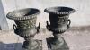 Pair of cast iron urns (bronze green finish) & plinths - 4