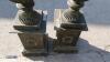 Pair of cast iron urns (bronze green finish) & plinths - 8