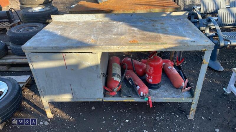 Steel workbench & quantity of fire extinguishers