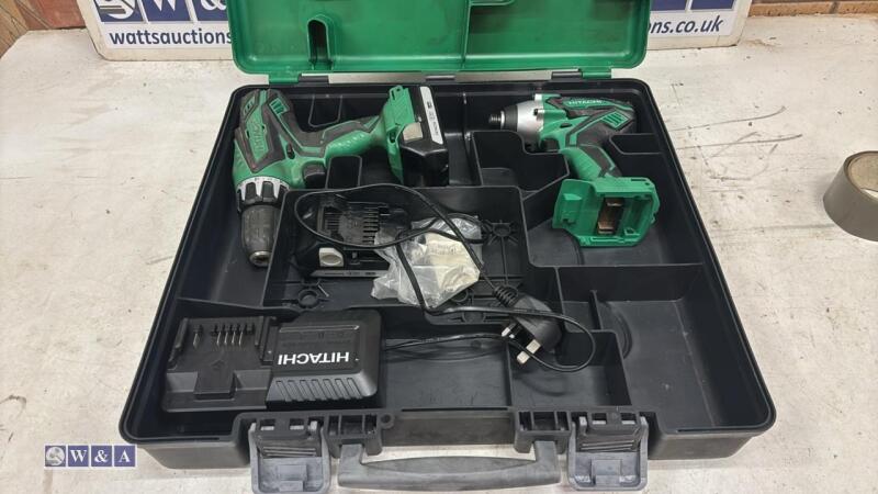 2 x HITACHI cordless drills c/w case