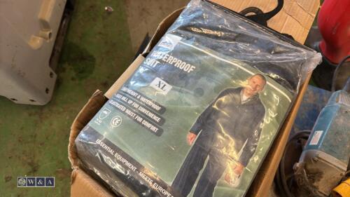 Box of overalls, cover sheets etc