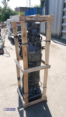 Crated warrior statue in silver finish