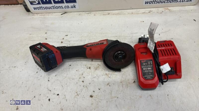 MILWAUKEE 18v grinder c/w battery & charger