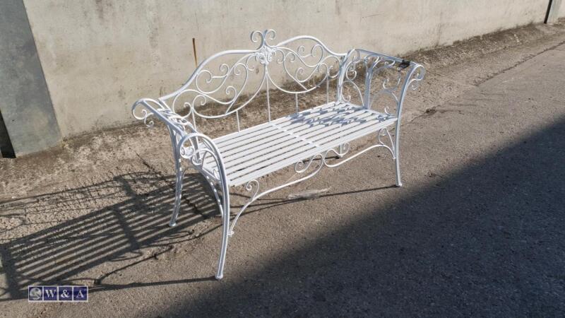 Ornate iron garden bench (white)