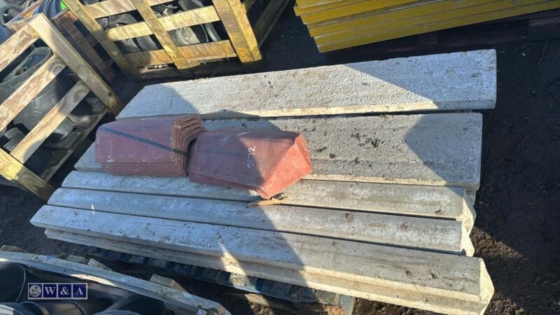 Pallet of concrete gravel boards, posts & roof tiles