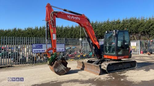 2022 KUBOTA KX080 rubber tracked excavator c/w 2 x buckets, blade, piped & Q/Hitch (s/n PO1H41765)