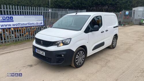 2019 PEUGEOT EURO PARTNER PROFESSIONAL L1 BHDI 3-seater van (NU19 CAE) (V5 in office)